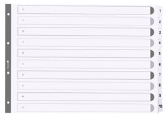 Exacompta Index 1-10 A3 160gsm Card White with White Mylar Tabs - MWD1-10A3Z