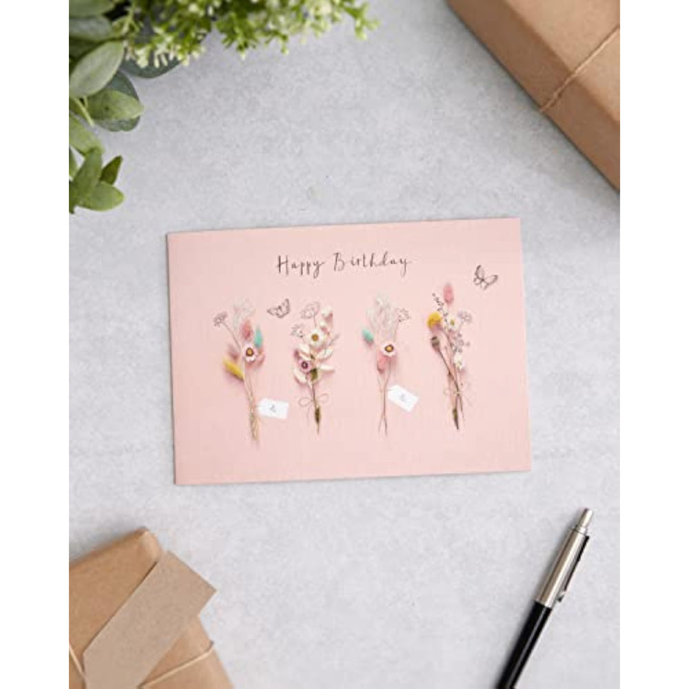 UK Greetings Birthday Card For Her/Female/Friend With Envelope - Dried Flower Design