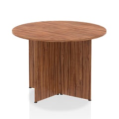 Dynamic Impulse W1000 x D1000 x H730mm Free-Standing Round Table Panel Arrowhead Leg Walnut Finish - I003399 DD