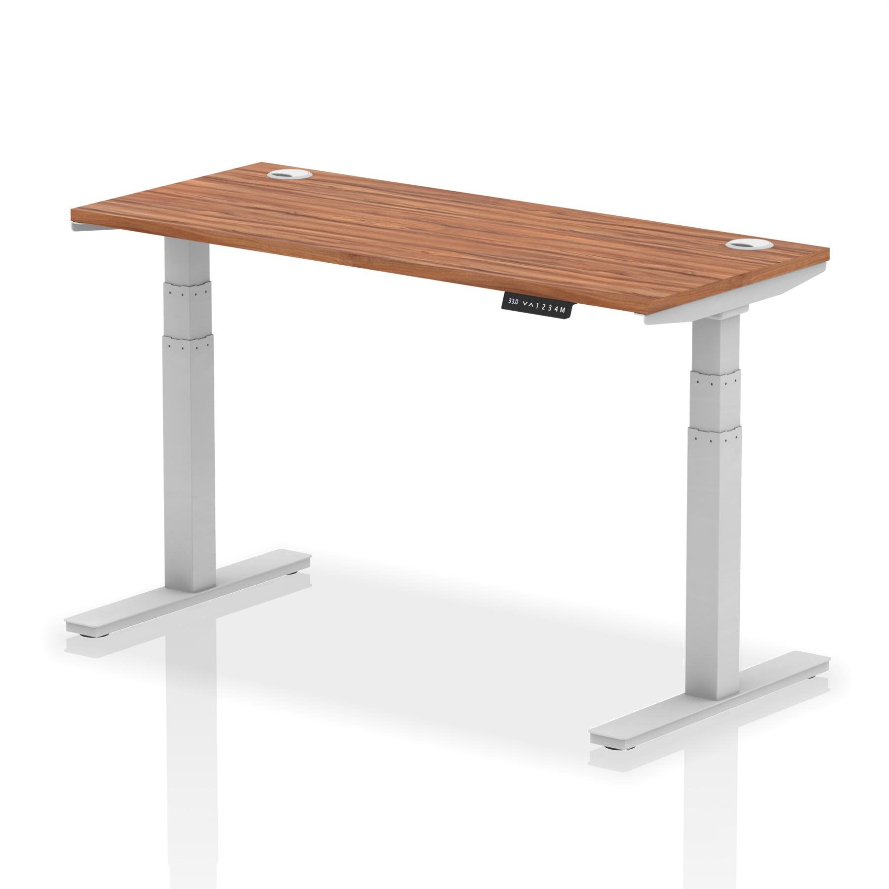 Dynamic Air 1400 x 600mm Height Adjustable Desk Walnut Top Cable Ports Silver Leg HA01126 DD