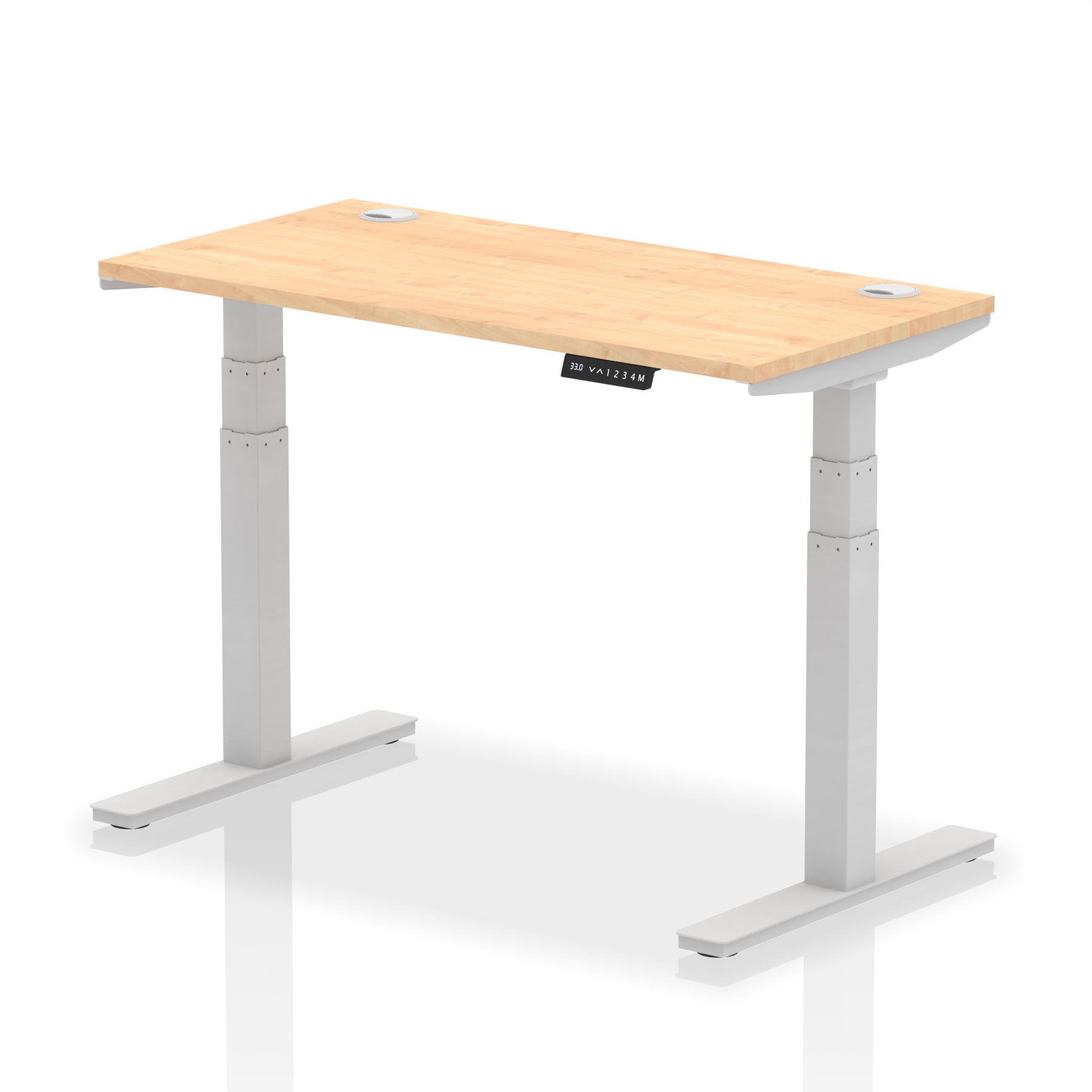 Dynamic Air 1200 x 600mm Height Adjustable Desk Maple Top Cable Ports Silver Leg HA01133 DD
