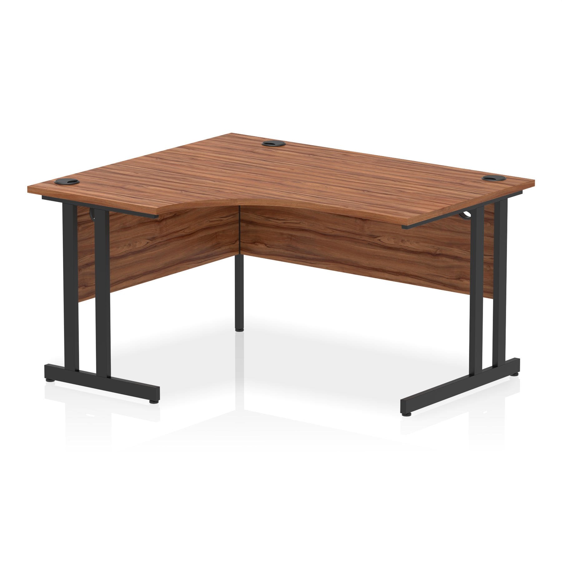 Dynamic Impulse W1400 x D1200/800 x H730mm Left Hand Crescent Desk With Cable Management Ports Cantilever Leg Walnut Finish Black Frame - MI003257 DD