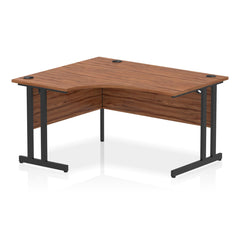 Dynamic Impulse W1400 x D1200/800 x H730mm Left Hand Crescent Desk With Cable Management Ports Cantilever Leg Walnut Finish Black Frame - MI003257 DD