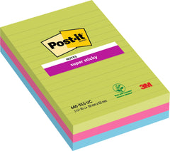 Post-it Super Sticky Notes 102x152mm Ruled 90 Sheets Ultra Colours (Pack 3) 660-3SSUC - 7100235020