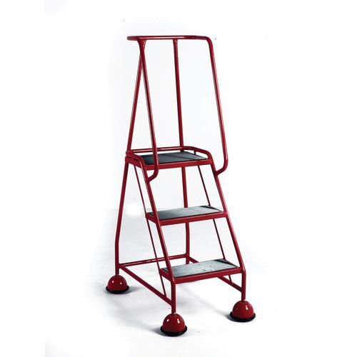 Slingsby Mobile 3 Tread Platform Steps With Full Handrail and Cup Feet 125Kg Capacity W380 x D280 x H762mm (Platform) Red - 385135 DD