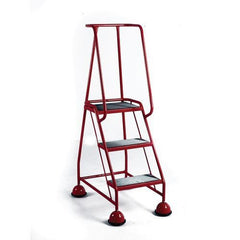 Slingsby Mobile 3 Tread Platform Steps With Full Handrail and Cup Feet 125Kg Capacity W380 x D280 x H762mm (Platform) Red - 385135 DD
