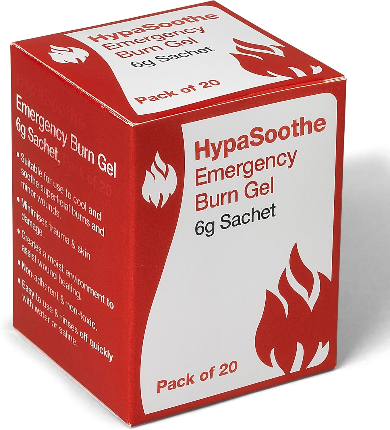 Emergency burn gel sachets by Safety First Aid Group, 20-pack of 6g HypaSoothe burn relief gel sachets for first aid.