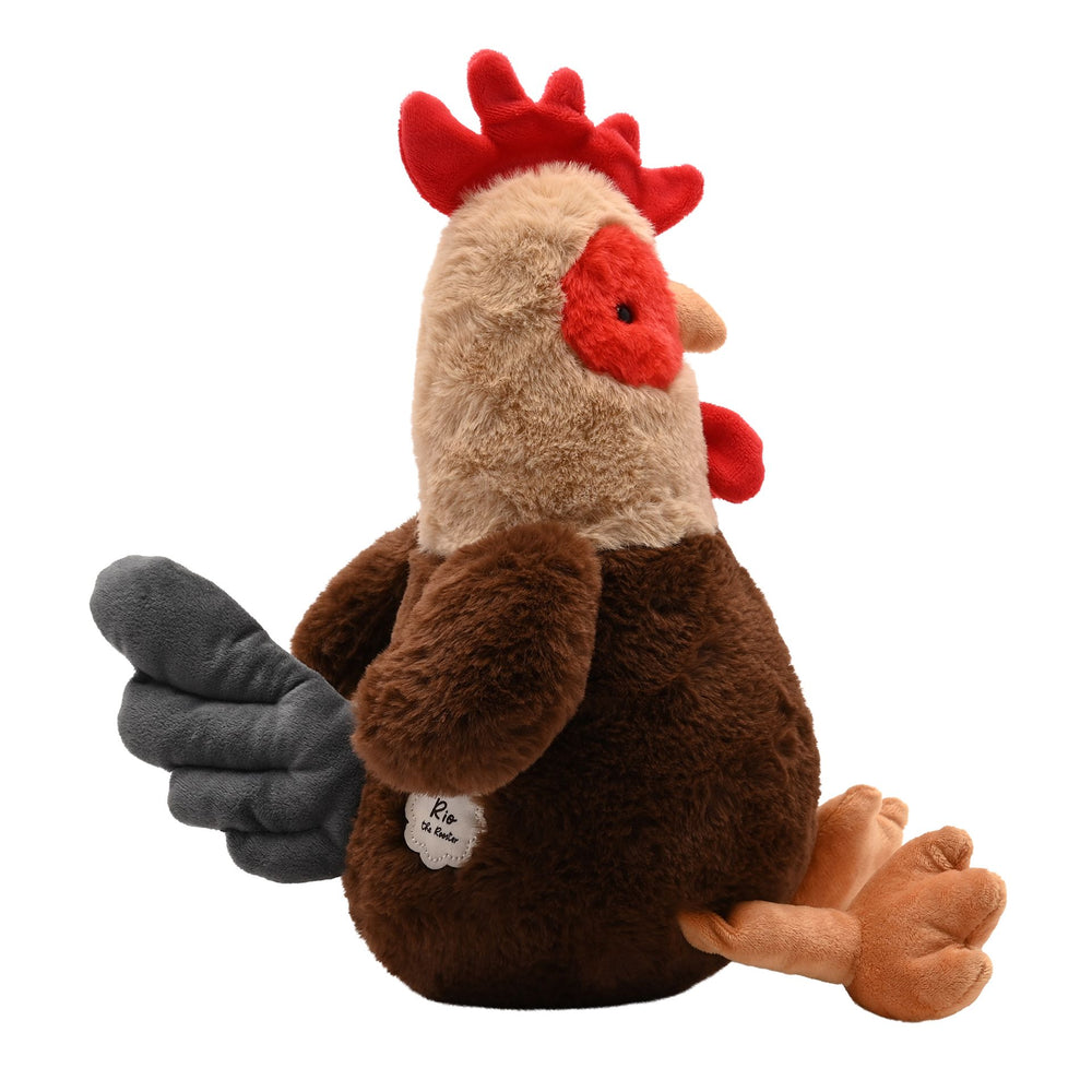 Softies® Rio Plush Sitting Rooster, 28cm, soft and cuddly decorative plush toy featuring vibrant feathers and a charming expression.