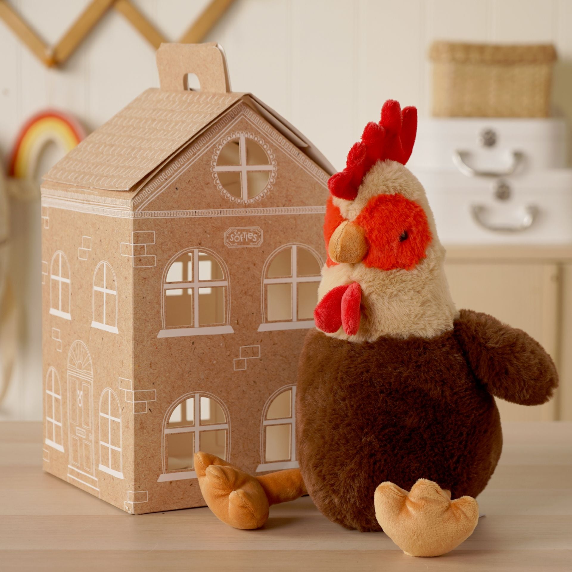 Softies® Rio The Plush Sitting Rooster, 28cm, soft and cuddly stuffed animal with detailed feathers and friendly expression.