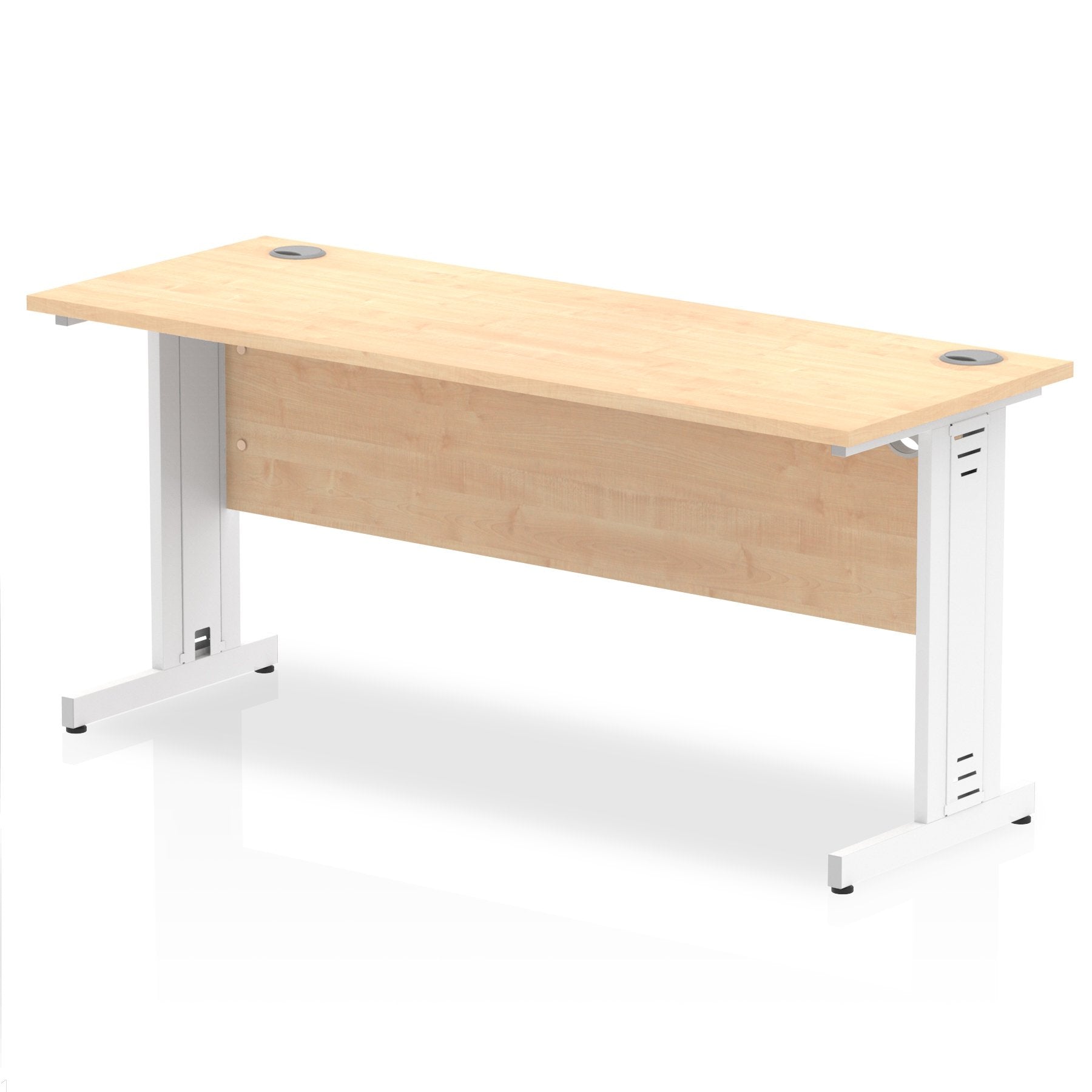 Impulse 1600 x 600mm Straight Desk Maple Top White Cable Managed Leg MI002509 DD