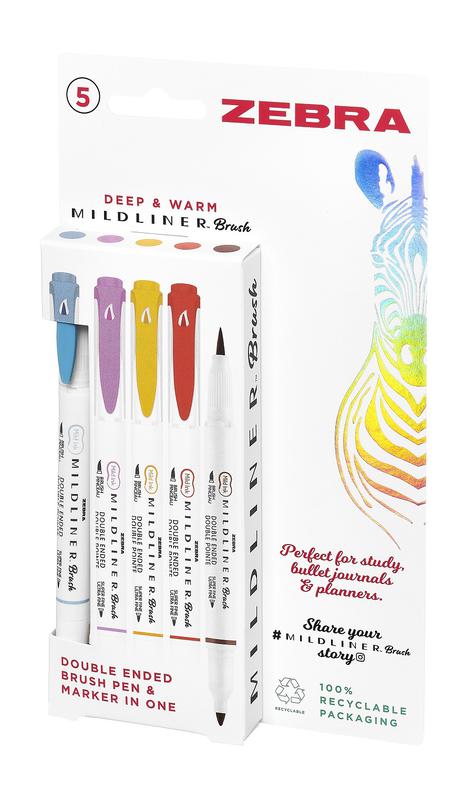 Zebra Mildliner Double-Ended Brush Pens – Assorted Deep & Warm Shades, Pack of 5