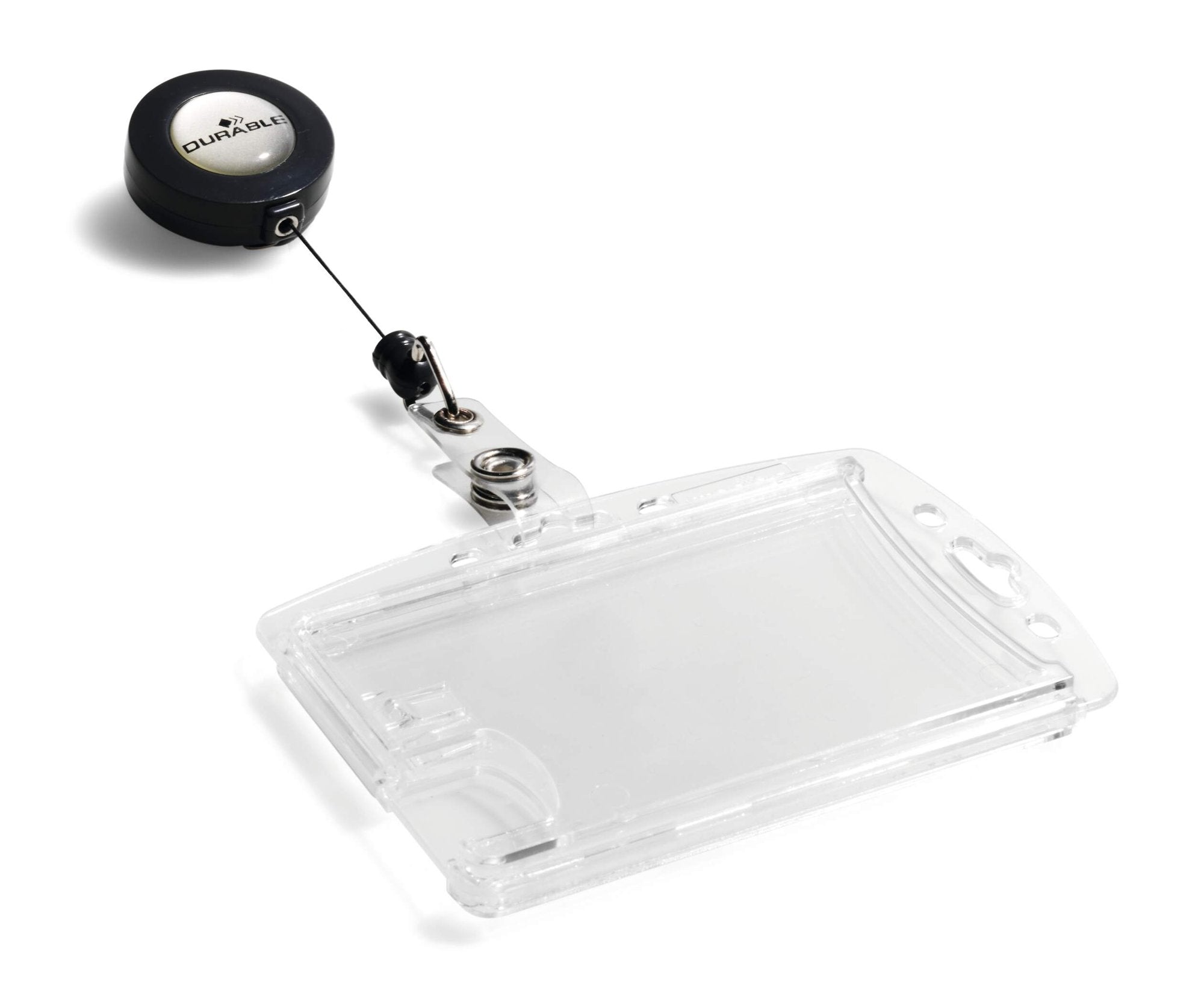 Durable Enclosed Duo Security Pass Holder 54x87mm with Badge Reel Holds 2 ID/Security Cards Transparent (Pack 10) - 822419