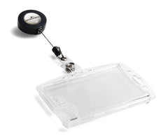 Durable Enclosed Duo Security Pass Holder 54x87mm with Badge Reel Holds 2 ID/Security Cards Transparent (Pack 10) - 822419