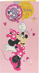 3rd Birthday Card for Girls - Minnie Mouse Birthday Card - Age 3 Birthday Card - Disney Birthday Card - Badge Included, Multi (698243-0-1)