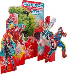 Grandson Christmas Greeting Card Marvel Avengers 3D Pop Up Design with Festive Fun
