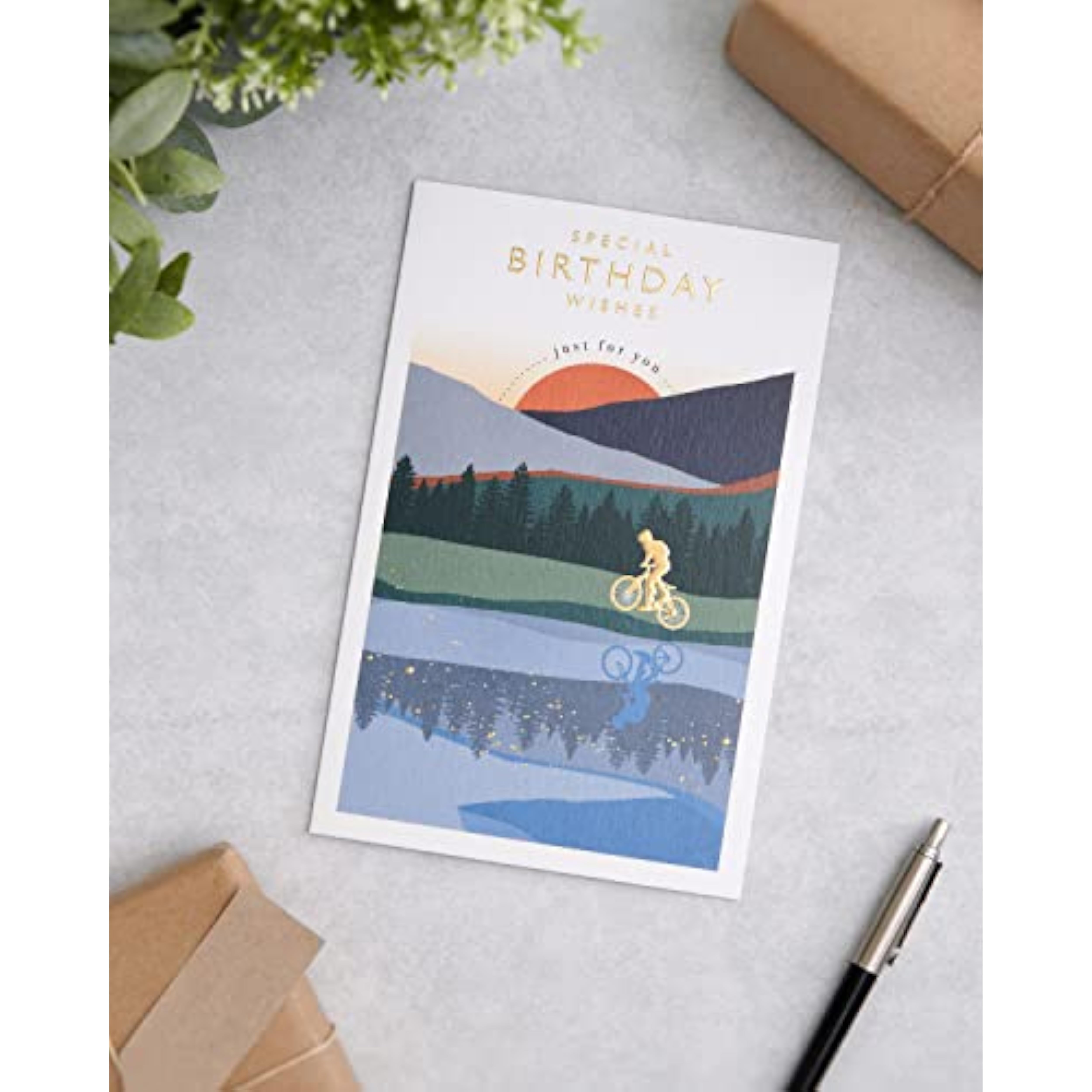 Cyclist & Sunset Design Birthday Card