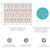 Abacus Cards birthday pet-themed greeting card with gift wrap sheets and tags, featuring colorful animal illustrations and playful design.