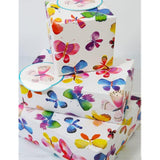 Abacus Cards butterfly-themed gift wrap with 2 sheets, 2 tags, and greeting card featuring colorful butterfly illustrations.