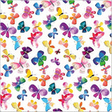 Abacus Cards butterfly-themed greeting card with matching gift wrap sheets and tags, featuring colorful butterfly designs.