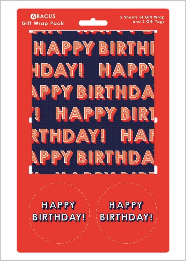 Abacus Cards birthday greeting card with colorful abacus design, includes two sheets of gift wrap and two matching tags.