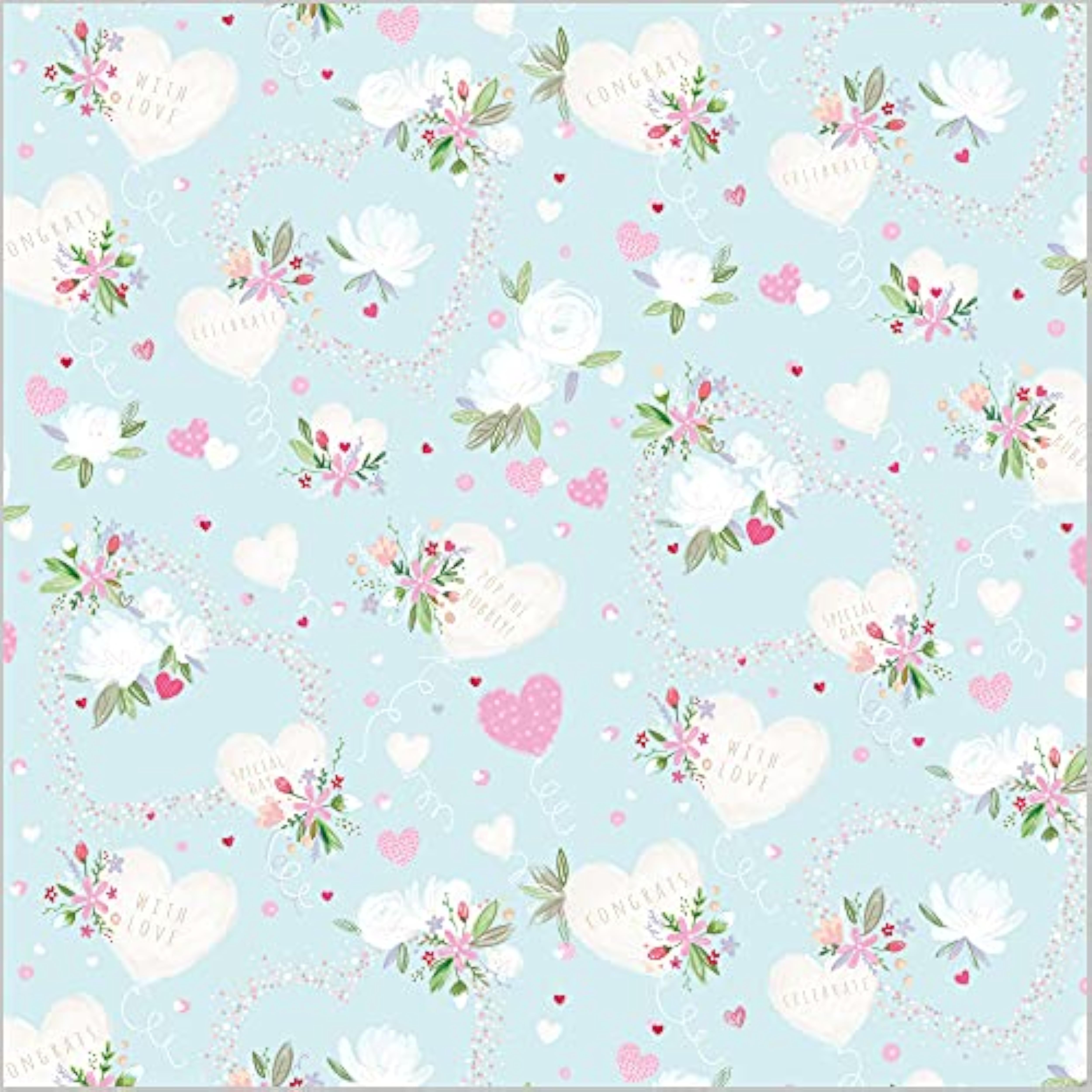 Abacus Cards love heart and flowers greeting card with two sheets and two tags, featuring colorful floral and heart designs.
