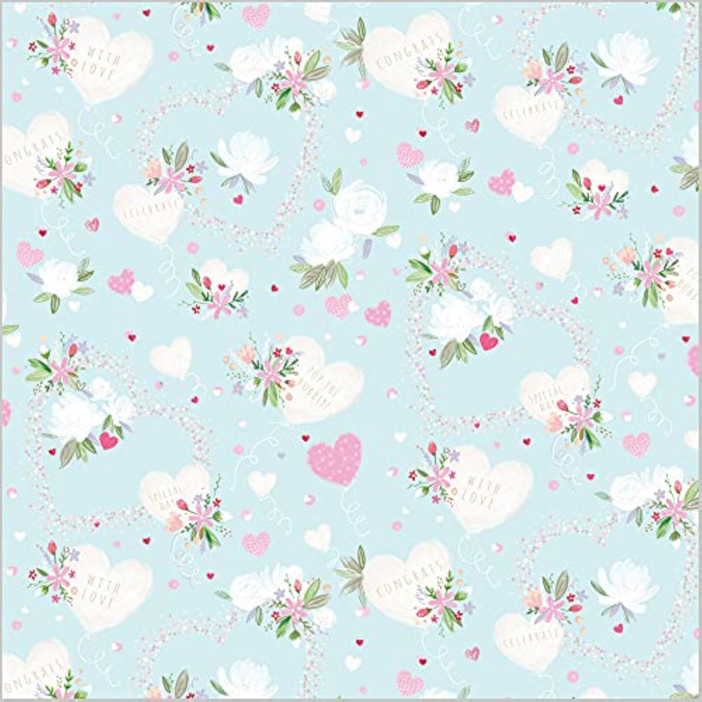 Abacus Cards love heart and flowers greeting card with two sheets and two tags, featuring colorful floral and heart designs.