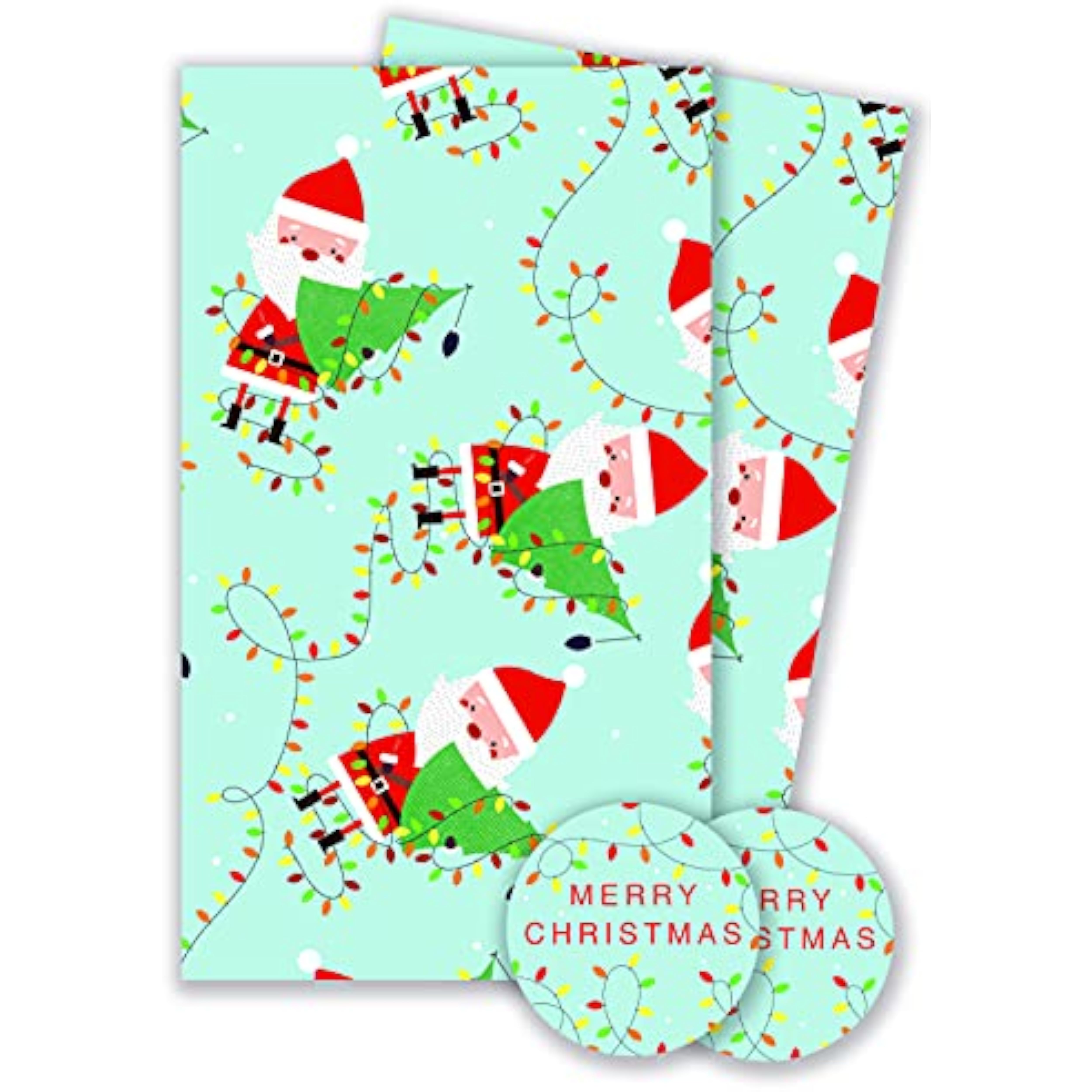 Abacus Cards Santa-themed greeting card with two sheets and two tags for holiday celebrations.