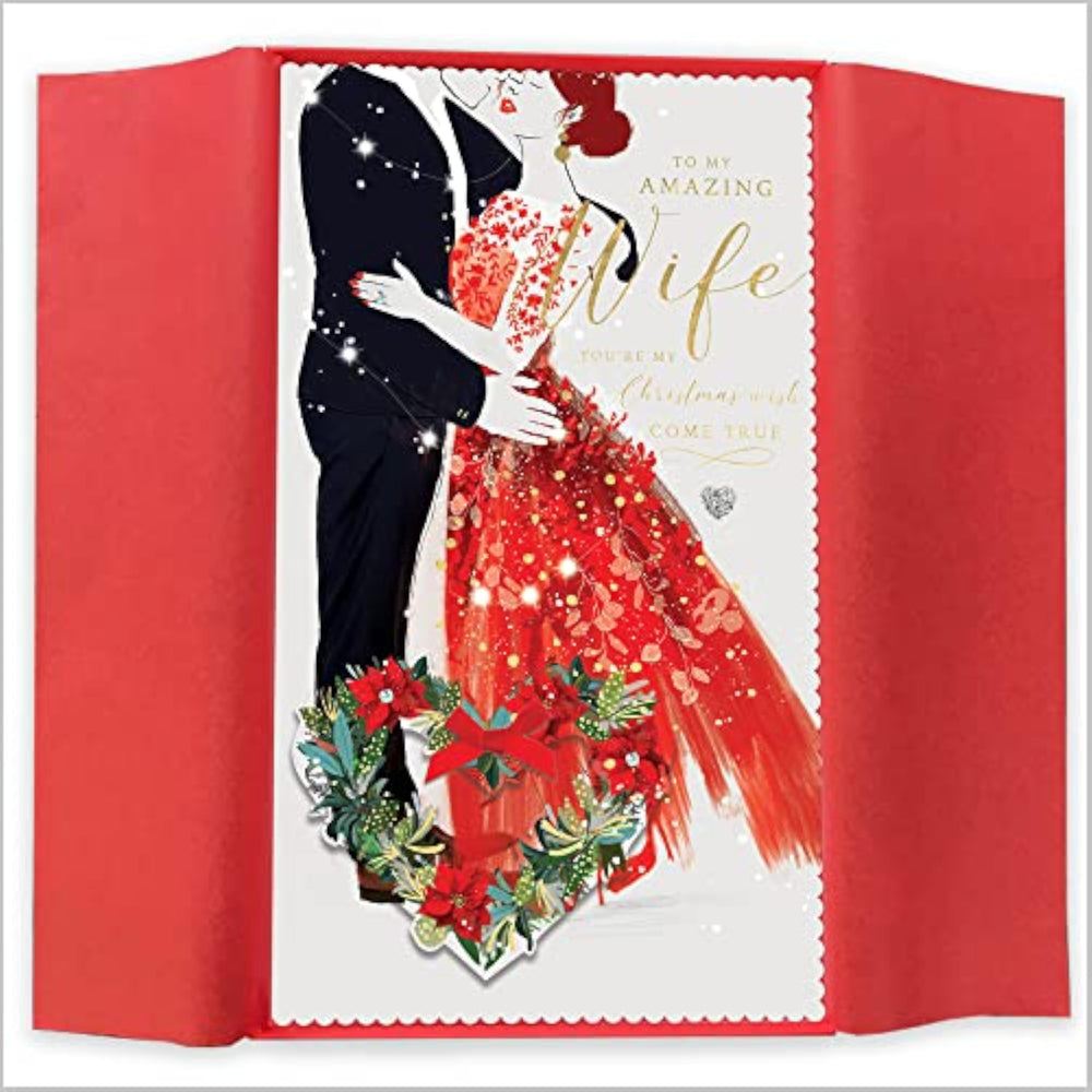 Abacus Cards Embrace Wife Christmas greeting card with festive design, ideal for holiday wishes and special occasions.
