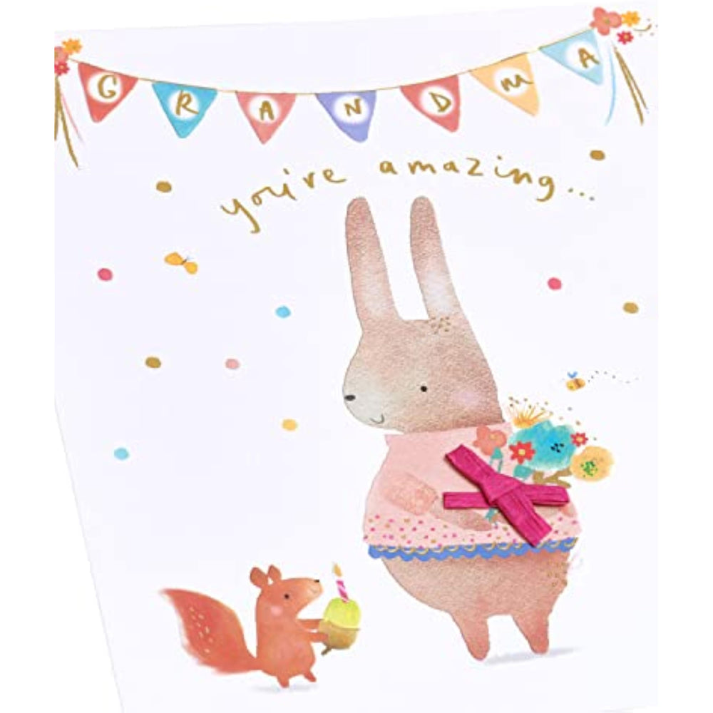 UK Greetings Grandma Birthday Card With Envelope - Cute Rabbit Design
