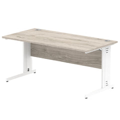 Impulse 1600 x 800mm Straight Desk Grey Oak Top White Cable Managed Leg I003109 DD