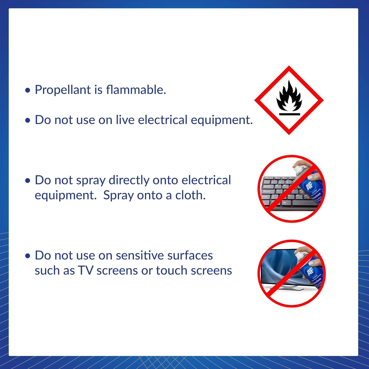 AF Foamclene anti-static foaming cleaner spray for surfaces, desks, whiteboards, carpets, upholstery, and car interiors.