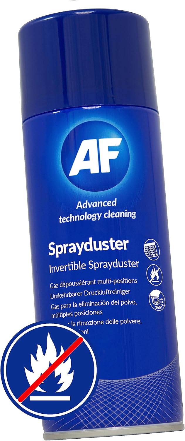 AF Professional Non-Flammable Air Duster 342ml for cleaning electronics and equipment, featuring a compact, portable design