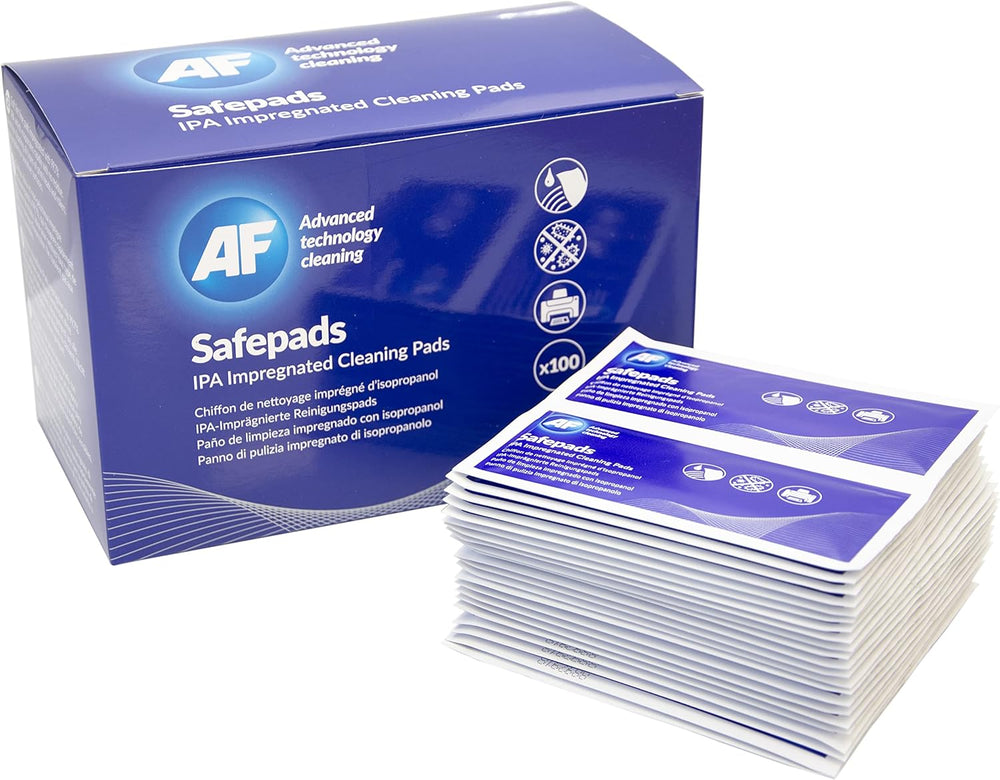 AF Safepads large lint-free isopropyl alcohol cleaning wipe pads, 22x12cm, for disinfecting and cleaning surfaces.