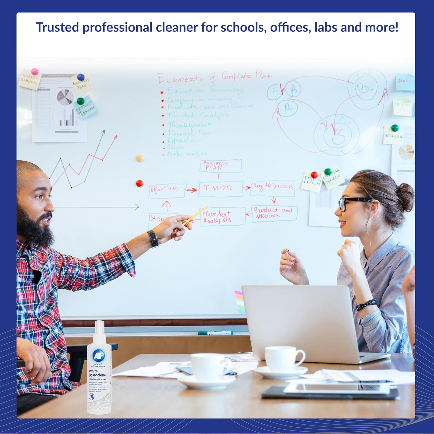 AF Whiteboard Eraser Cleaner Spray for whiteboards, ideal for schools and offices, helps keep surfaces clean and streak-free.