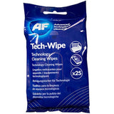 AF Tech Cleaning Wipes for screens, tablets, phones, VR headsets, laptops, keyboards, and lenses, providing a gentle, effective clean.