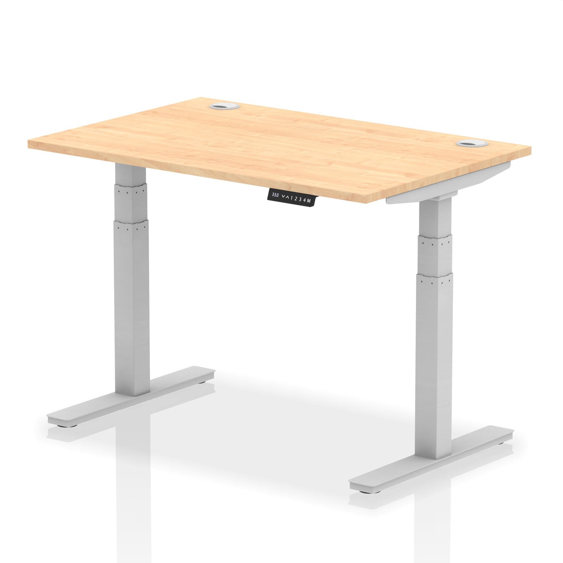 Dynamic Air 1200 x 800mm Height Adjustable Desk Maple Top Cable Ports Silver Leg HA01093 DD