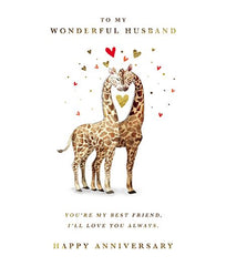 Anniversary Card for Husband – Cute Giraffe Couple with Heart Design