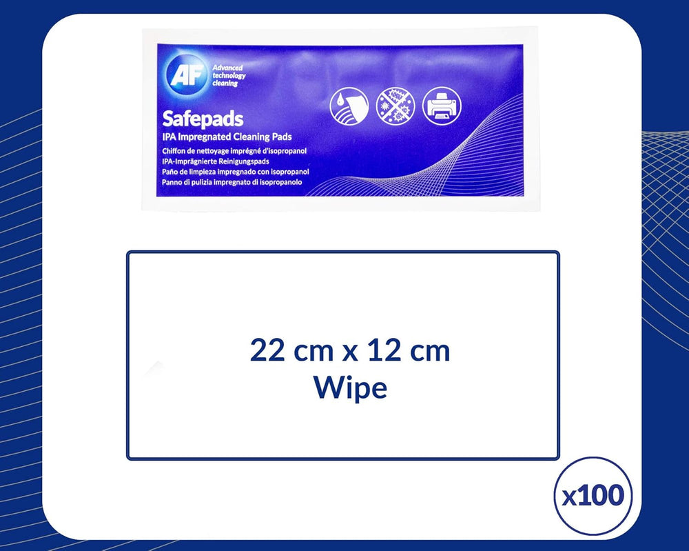 AF Safepads Large Lint Free IPA 99.7% Isopropyl Alcohol Cleaning Wipe Pads (22 x 12cm Each)
