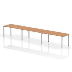 Impulse Single Row 3 Person Bench Desk W1600 x D800 x H730mm Oak Finish Silver Frame - IB00343 DD