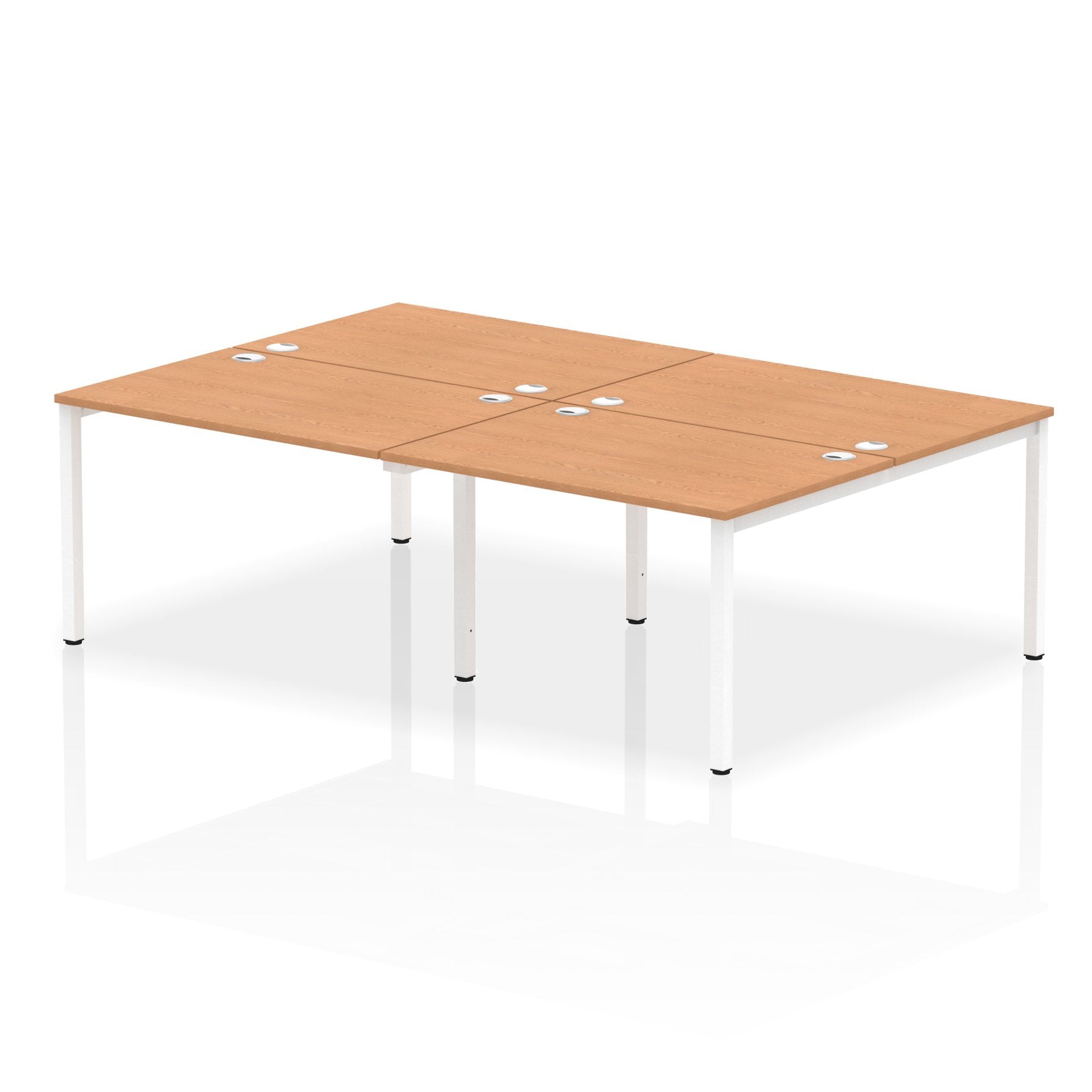 Impulse Back-to-Back 4 Person Bench Desk W1200 x D1600 x H730mm With Cable Ports Oak Finish White Frame - IB00145 DD
