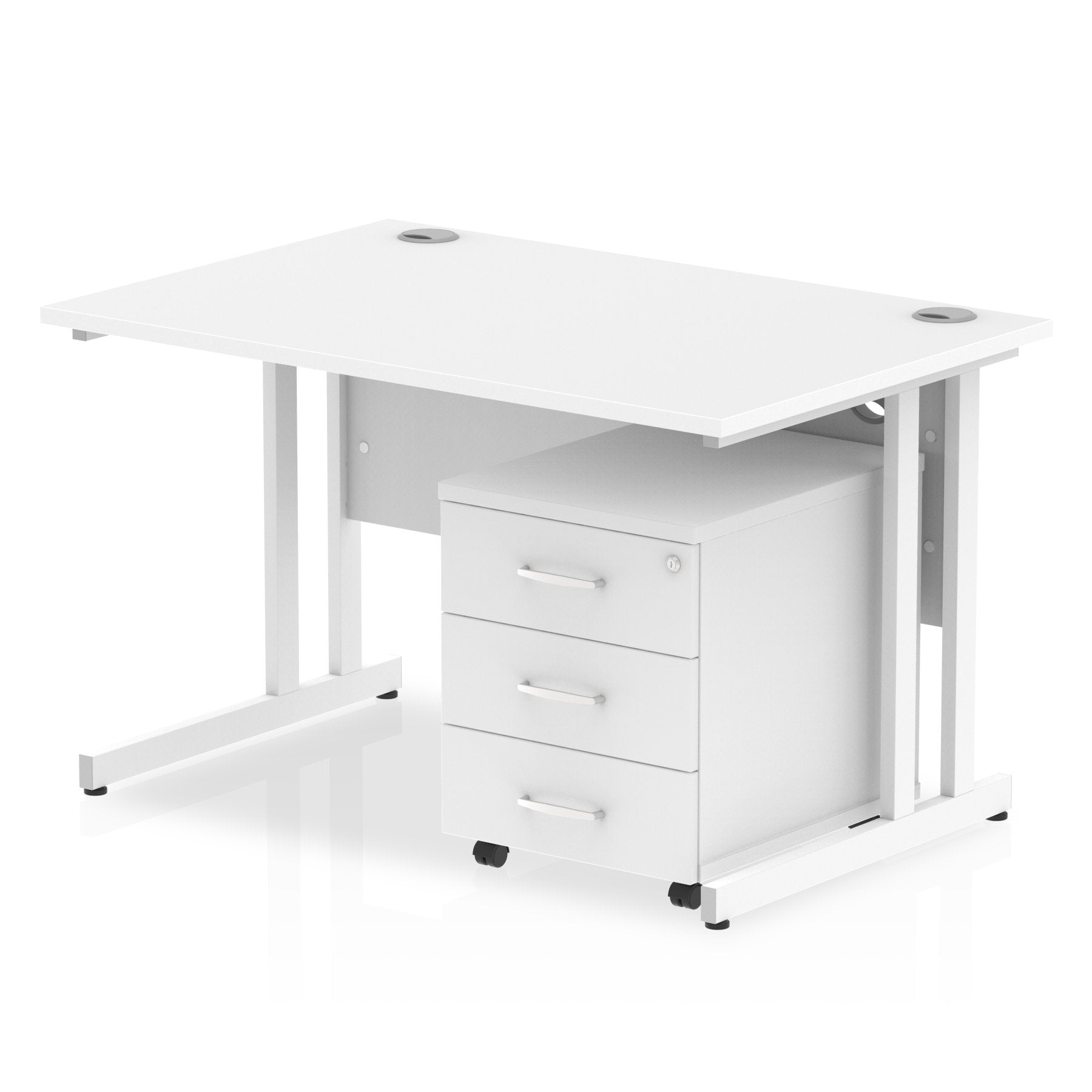 Impulse Cantilever Straight Office Desk W1200 x D800 x H730mm White Finish White Frame With 3 Drawer Mobile Pedestal - I003971 DD