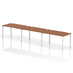 Impulse Single Row 3 Person Bench Desk W1400 x D800 x H730mm Walnut Finish White Frame - IB00338 DD