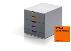 Durable VARICOLOR 5 Drawer Unit Desktop Drawer Set with 5 Colour Coded Drawers and Label Inserts - 760527