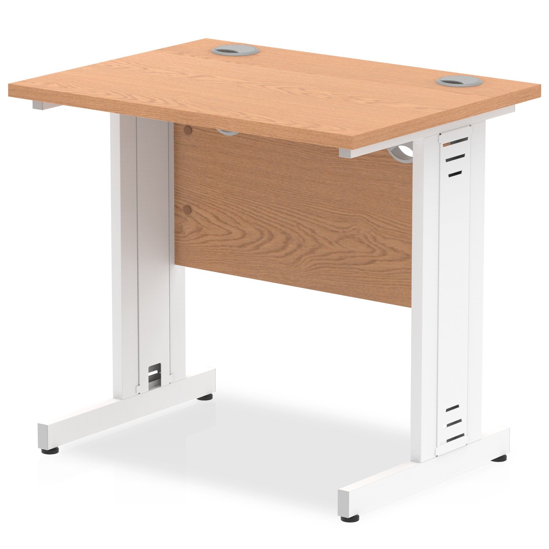 Impulse 800 x 600mm Straight Desk Oak Top White Cable Managed Leg MI002908 DD