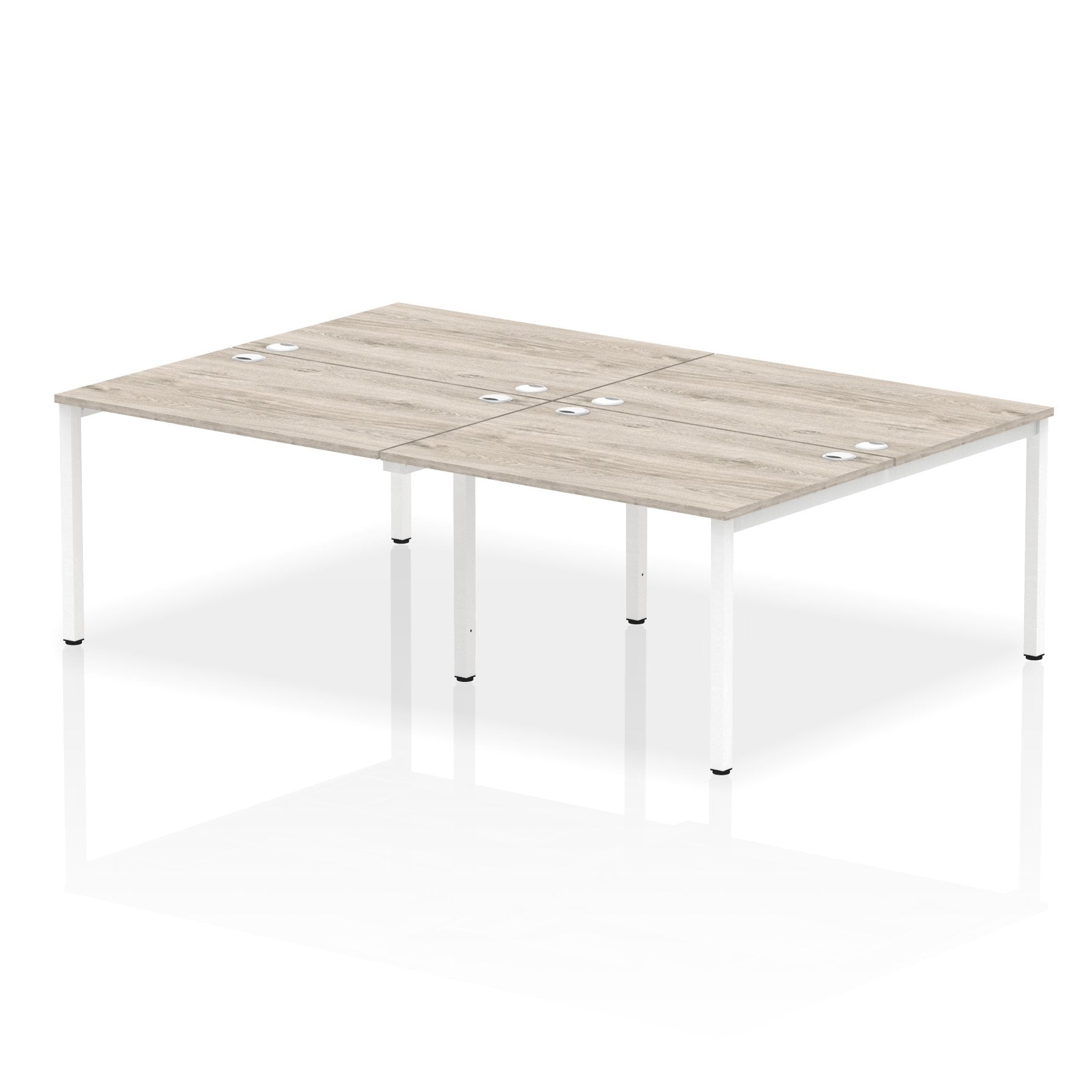 Impulse Back-to-Back 4 Person Bench Desk W1200 x D1600 x H730mm With Cable Ports Grey Oak Finish White Frame - IB00143 DD