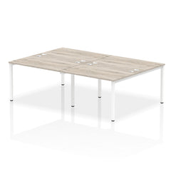 Impulse Back-to-Back 4 Person Bench Desk W1200 x D1600 x H730mm With Cable Ports Grey Oak Finish White Frame - IB00143 DD