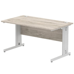 Impulse 1400 x 800mm Straight Desk Grey Oak Top Silver Cable Managed Leg I003102 DD