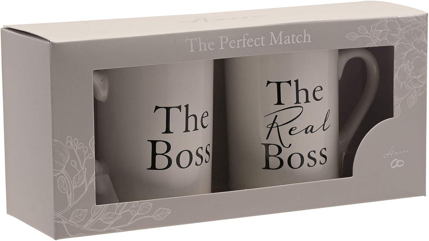 Amore by Juliana® Amore 2-piece mug set featuring "the Boss" and "the Real Boss" novelty coffee mugs.