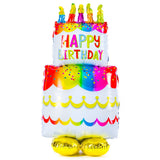 Anagram birthday cake foil balloon with colorful birthday design, shiny metallic finish, perfect for celebration decorations