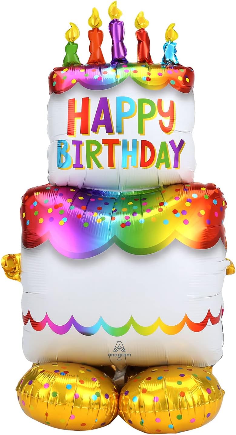Anagram birthday cake foil balloon with colorful birthday-themed design, perfect for celebrations and decorating parties.
